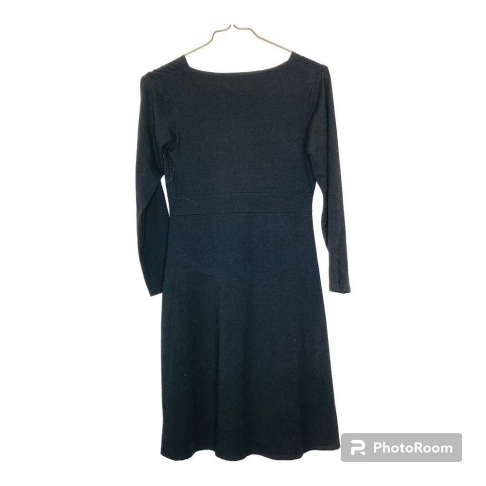 L. L. Bean Faux Wrap Knit Dress Long Sleeves Knee Length Black Womens Small - Picture 3 of 4
